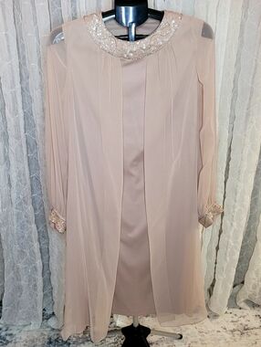 Vintage 70s Beaded Chiffon Float Dress Union Made USA ILGWU Blush Pink Sheer